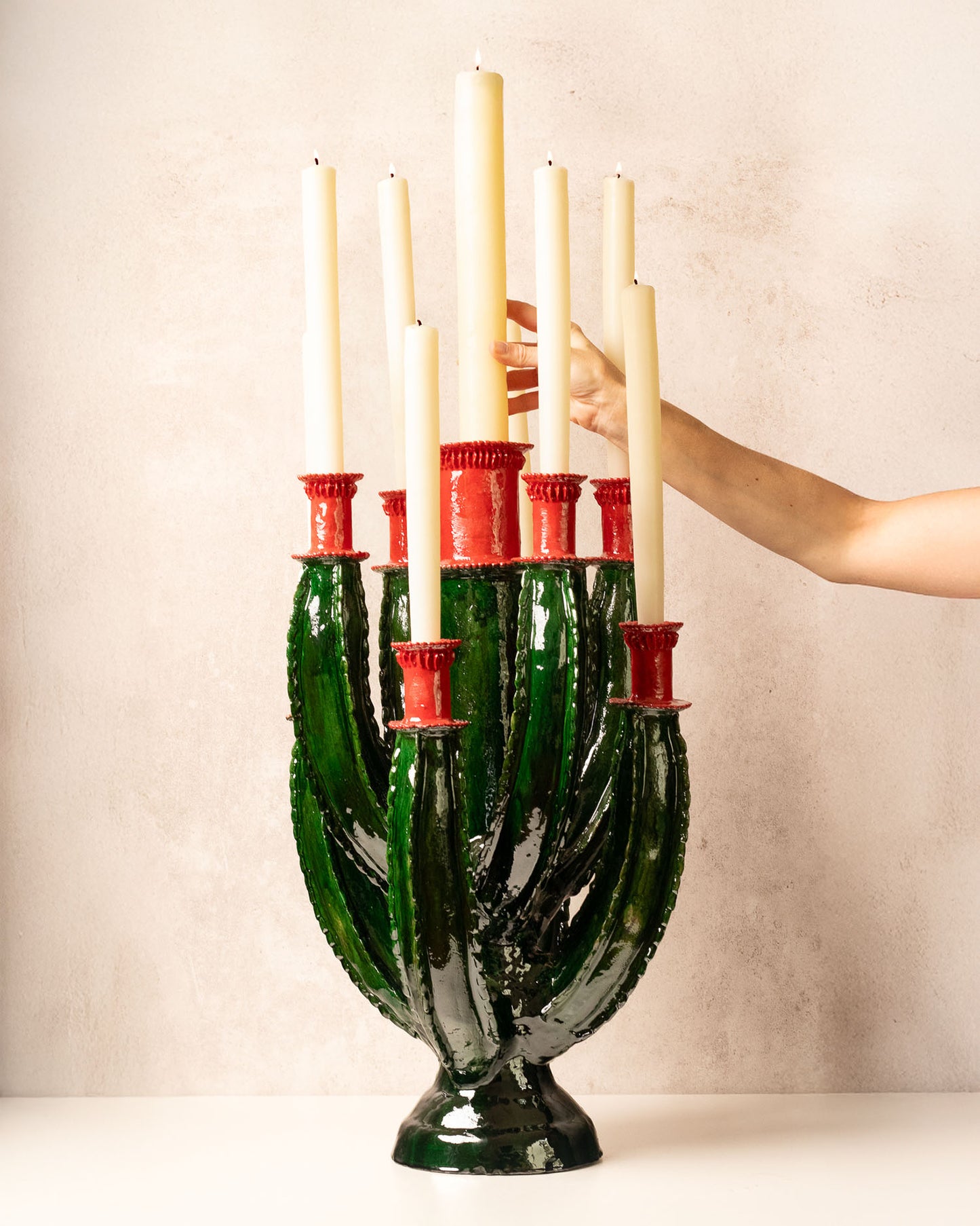 Candelabro "Cactus" verde con rojo