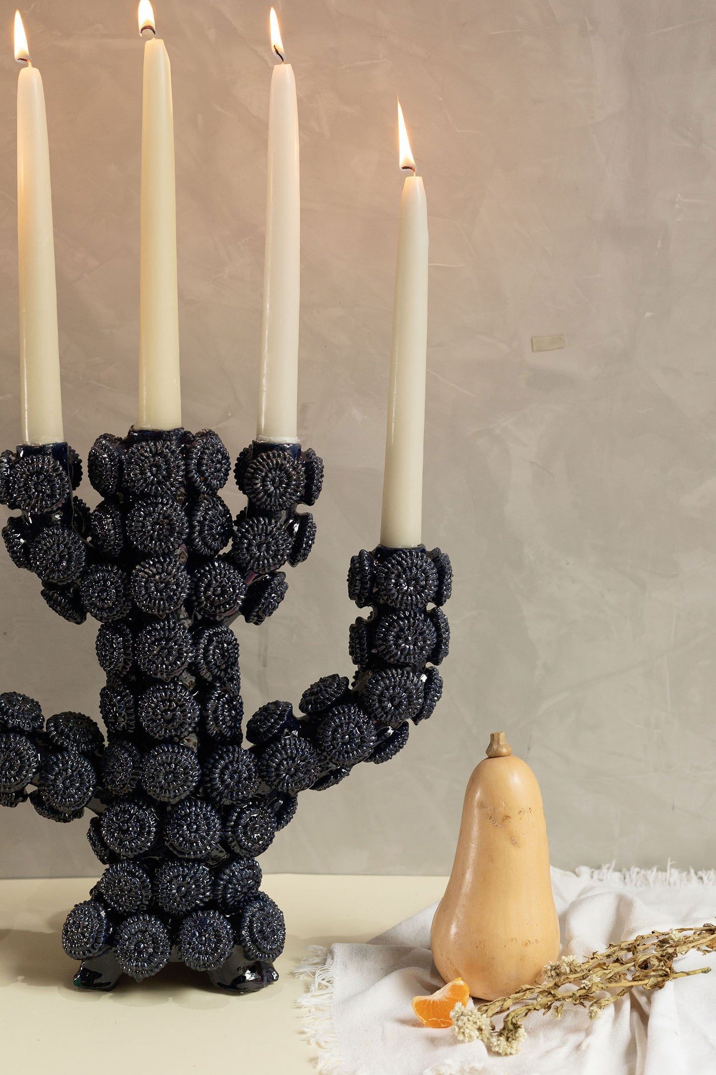 Blue chongos candle holder with 3 candles