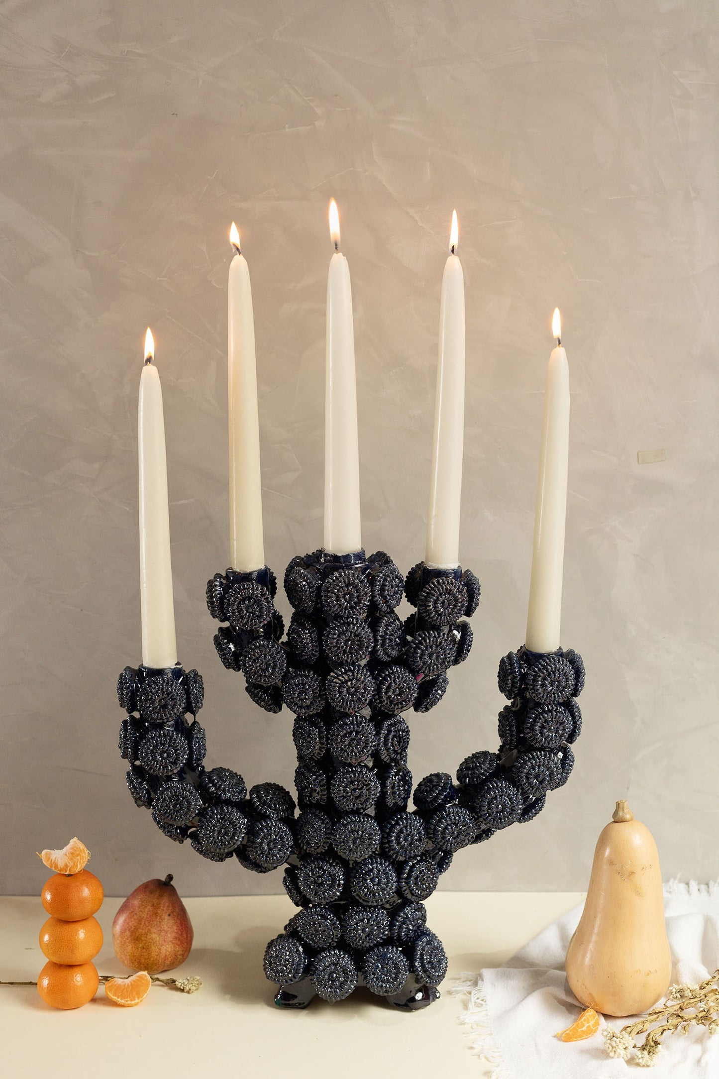 Blue chongos candle holder with 3 candles