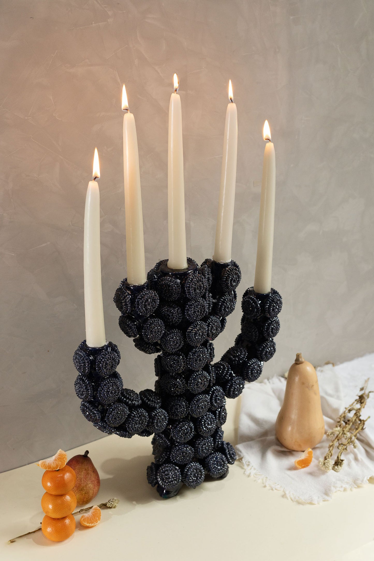 Blue chongos candle holder with 3 candles