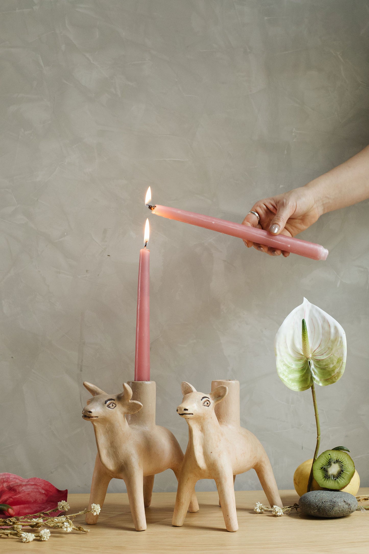 Simple Cow Candle Holder in Pearl White Burnished Clay