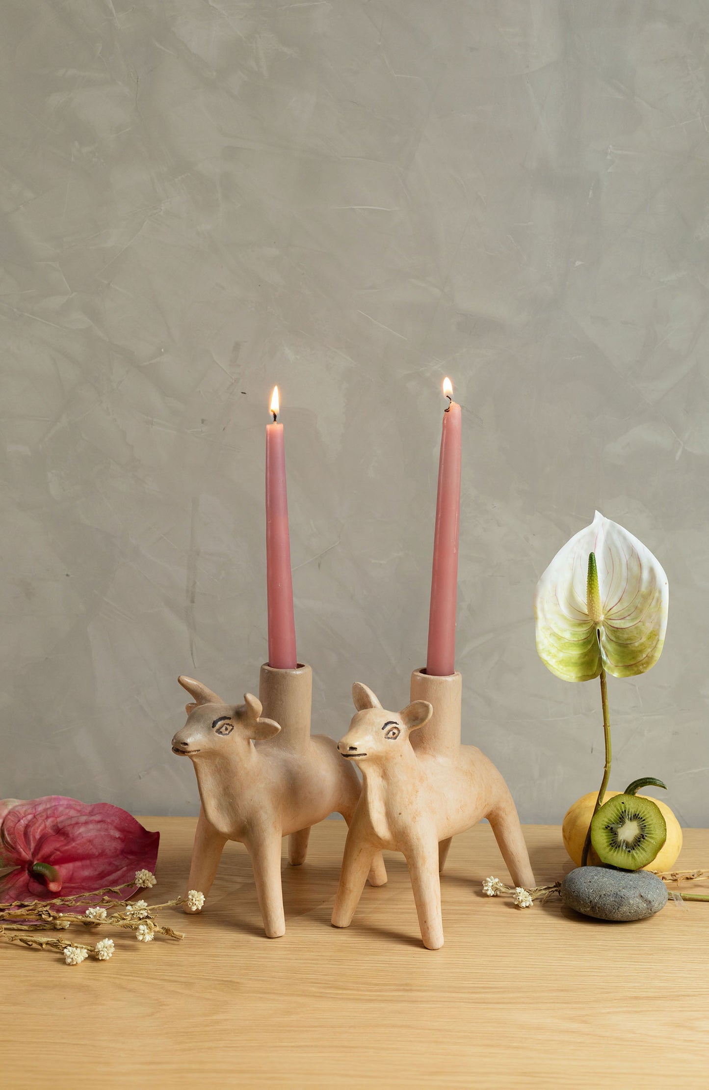 Simple Cow Candle Holder in Pearl White Burnished Clay