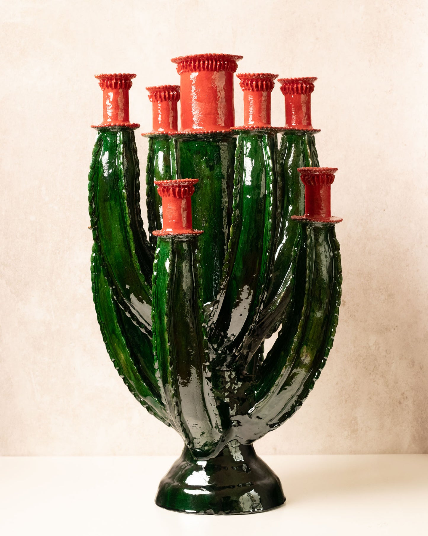 Candelabro "Cactus" verde con rojo