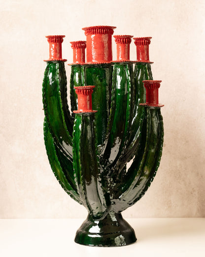 Candelabro "Cactus" verde con rojo