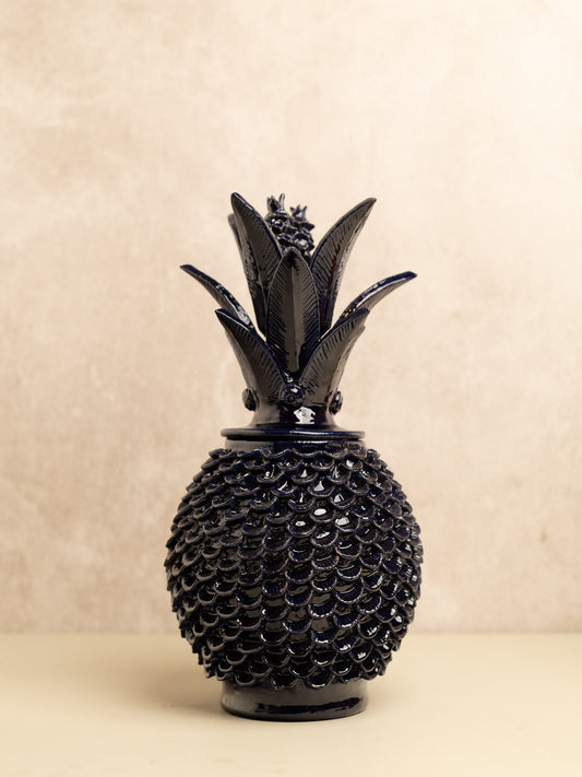 Yellow enameled Pineapple with leaflets design and agave leaves