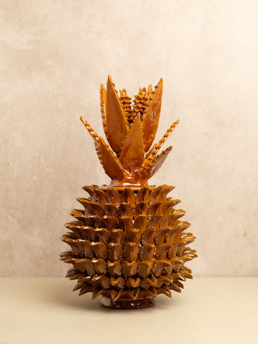 Yellow enameled Pineapple with leaflets design and agave leaves