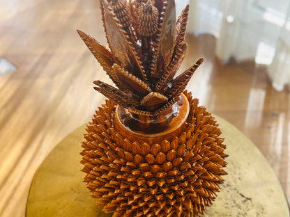 Yellow enameled Pineapple with leaflets design and agave leaves