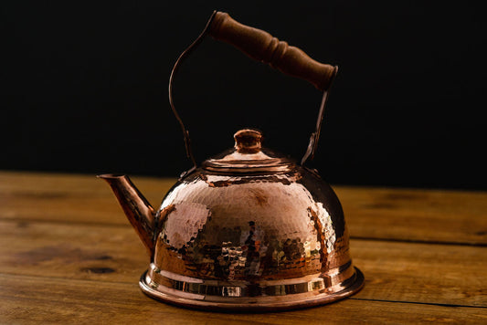 Copper Teapot with wooden handle and shiny finish