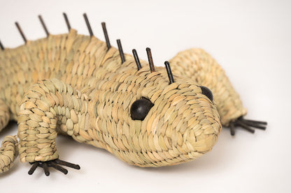 Iguana Sculpture made with natural fibers with an iron base