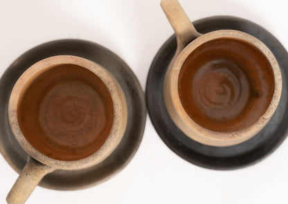 Clay cups with saucer 2 pack